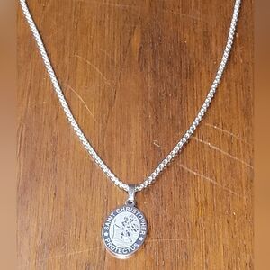 Stainless Steel Saint Christopher Pendant and Necklace